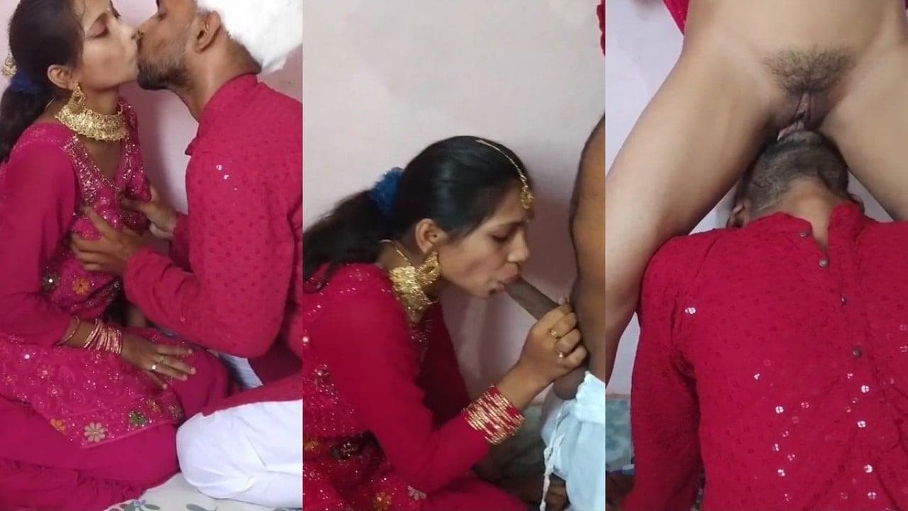 Husband Squeezes Bride's Big Tits and Makes Her Suck His Cock