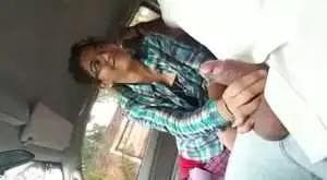 Cute Desi Chasmish GF Sucked BF's Cock In The Car And Jerked Him Off